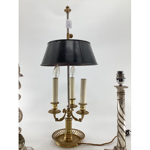 267 - 3 branch brass desk lamp and two other lamp bases