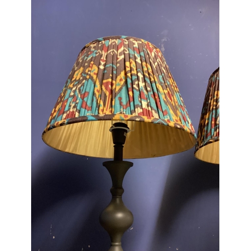 268 - A pair of good decorative bobbin columned standard lamps, with OKA pleated  shades107H, 142cm overal... 