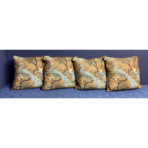 271 - A set of four good cushions, decorated brown ground and blue exotic birds,  and cream backs, see all... 