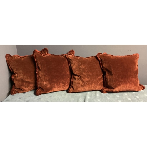 273 - Seven cushions: to include a set of 3 Home Store oatmeal/linen coloured ground with velvet burgundy ... 