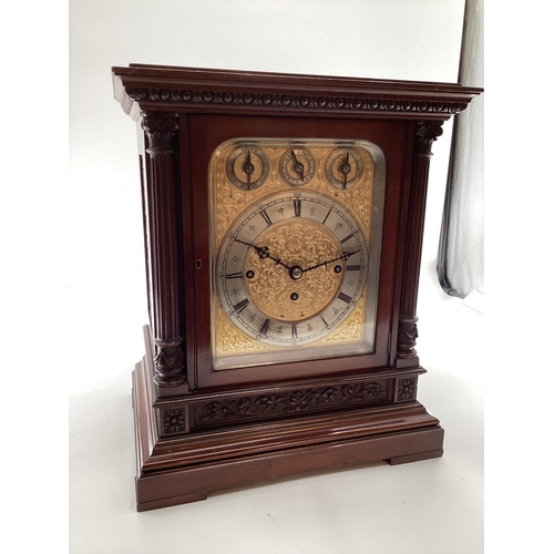 291 - A good late Regency  mahogany cased chiming table Clock with fret work and upholstered side panel an... 