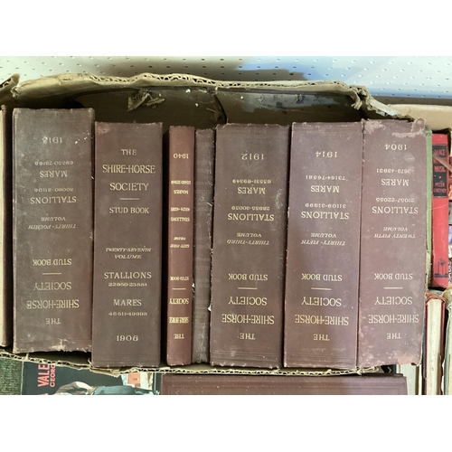 292 - Quantity of old leather books, including Shire Horse Society Stud books from the early 1900s, all wi... 