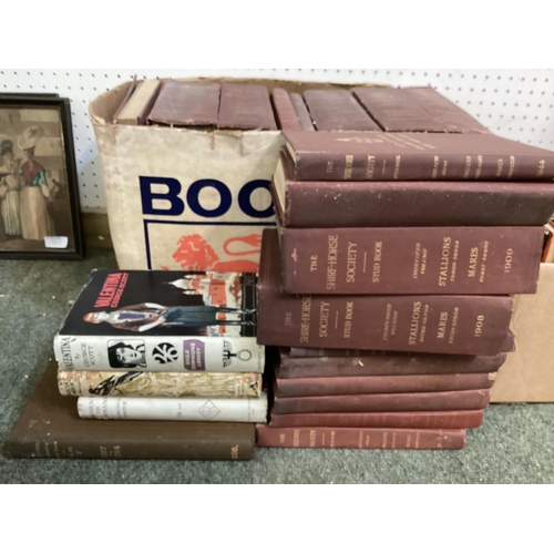 292 - Quantity of old leather books, including Shire Horse Society Stud books from the early 1900s, all wi... 