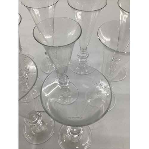 295 - William Yeoward 12 champagne glasses, (and 4 further glasses with chip);