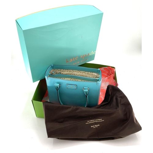 303 - Kate Spade leather Tote bag, in brilliant Turquoise colour, with dust cover and box (v small minor m... 