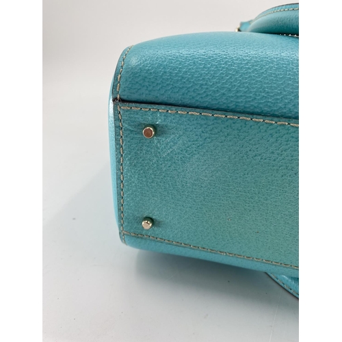 303 - Kate Spade leather Tote bag, in brilliant Turquoise colour, with dust cover and box (v small minor m... 