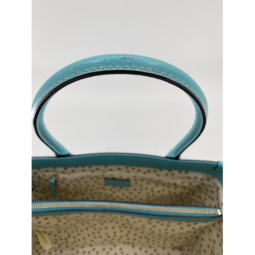 303 - Kate Spade leather Tote bag, in brilliant Turquoise colour, with dust cover and box (v small minor m... 