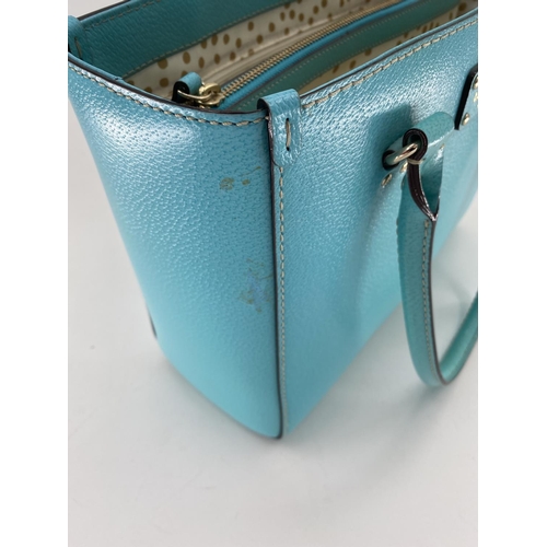 303 - Kate Spade leather Tote bag, in brilliant Turquoise colour, with dust cover and box (v small minor m... 