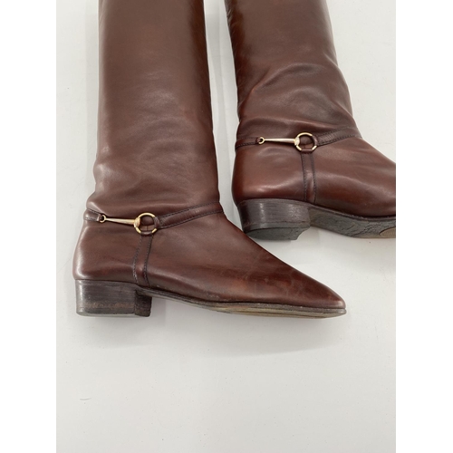 304 - Gucci Brown leather boots, with classic horse bit at ankle, circa 1980s, size 39.5 (code 10327000233... 