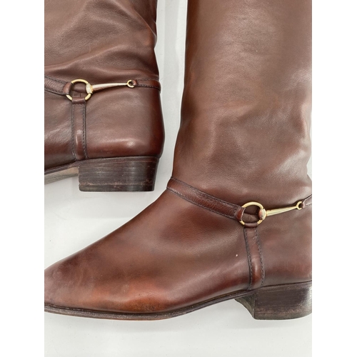 304 - Gucci Brown leather boots, with classic horse bit at ankle, circa 1980s, size 39.5 (code 10327000233... 