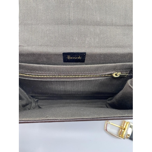 307 - Brown leather small handbag, with silver metal chain strap, Harrods, in good condition, Harrods labe... 