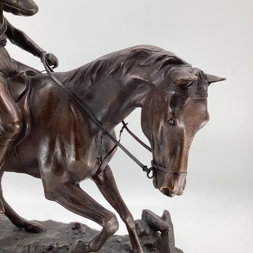 316 - JOSEPH CUVELIER (1833-1870) A patinated bronze figure of a polo player c 1866, mounted on a marble b... 