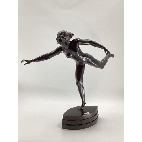 317 - GOTTHILF JAEGER (1871-1933),  a large patinated bronze figure of a naked dancing female c 1920, moun... 