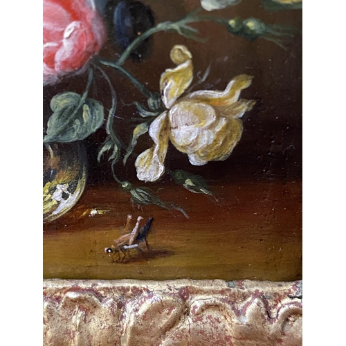 322 - Manner of Jan Van Kessel, Still Life of Morning Glory, Peonies, Roses, Carnations in a glass vase wi... 