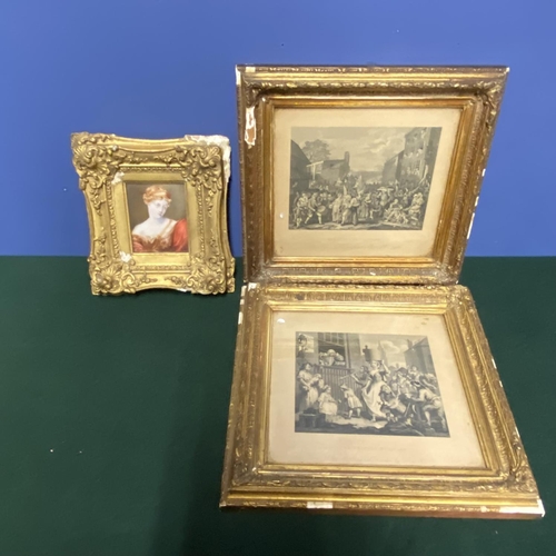 323 - Quantity of miniatures, other small framed and glazed prints, and Pair of oval reproduction prints o... 