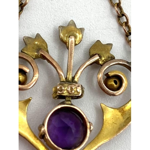 33 - A 9ct gold fancy link necklace 5.70g, and A 9ct gold Art Nouveau pendant set with Amethyst and seed ... 