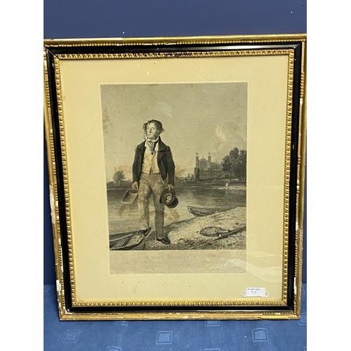 335 - After P Sandby, Sepia print, Eton College from Crown Corner, 30 x 46cm in gilt frame, trimmed to ima... 