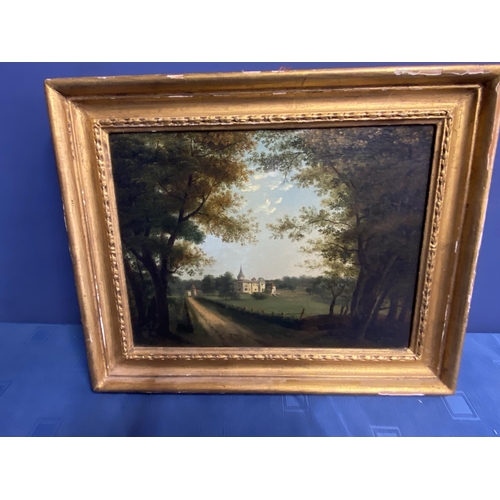 336 - C19th French oil painting of a small Chateau