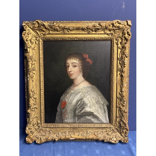 338 - After Van Dyke, oil on canvas , Henrietta Maria,  Christies stamp verso , 62 x 51cm