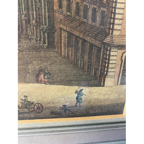 343 - An C19th coloured etching print of a European city in a gilt glazed frame, 26 x 41cm