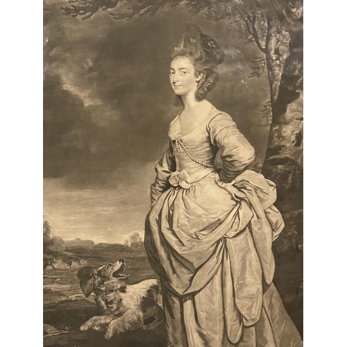 361 - After Sir Joshua Reynolds, engraved by W Dickenson, mezzotint engraving, Mrs Mathew, 59 x 38cm , un ... 