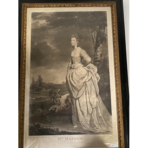 361 - After Sir Joshua Reynolds, engraved by W Dickenson, mezzotint engraving, Mrs Mathew, 59 x 38cm , un ... 