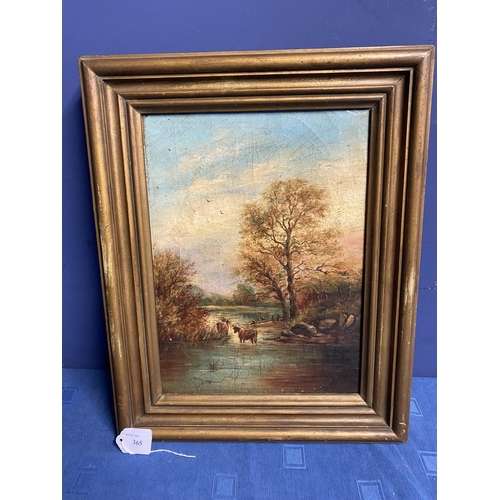 365 - Gilt framed painting of 2 cattle in landscape