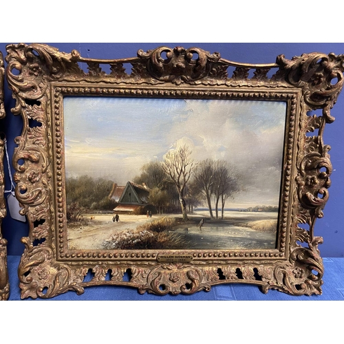 371 - WILLEM BODEMANN (1806-1880), pair of oil on board, of country scenes,  in pierced gilt gesso frames,... 