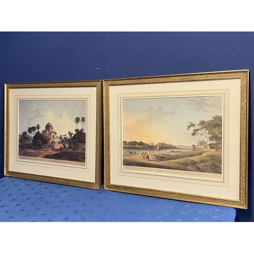 376 - Pair of  gilt glazed framed modern prints of Indian Scenes, by Thomas Daniels RA, 51 x 65cm