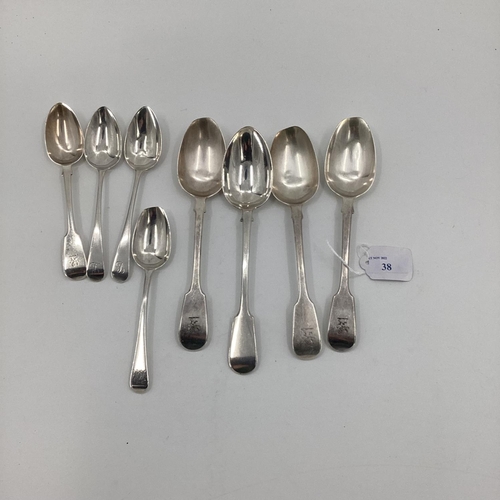 38 - A collection of C19th century spoons, four serving spoons and four desert, various makers and dates,... 