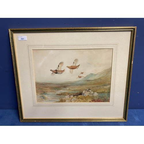 383 - ROWLAND GREEN (1890-1972), watercolour on paper, of Game Birds in Flight in gilt glazed frame, signe... 