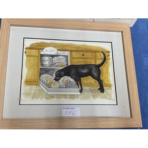 392 - A quantity of framed and glazed pictures, to include a map of Germany, Zebra, Labrador, pug, and A  ... 