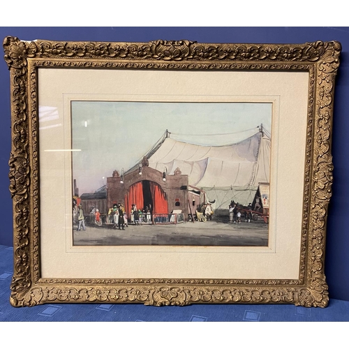 407 - A C19th /early C20th French School, watercolour on paper of a circus tent, gilt glazed frame, 27 x 3... 