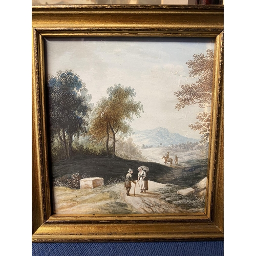 425 - Three C19th century watercolours of figures in landscapes in gilt glazed frames, largest 17cm x 24 c... 