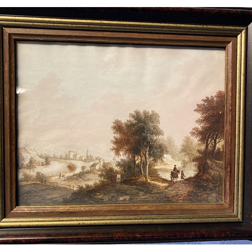 425 - Three C19th century watercolours of figures in landscapes in gilt glazed frames, largest 17cm x 24 c... 