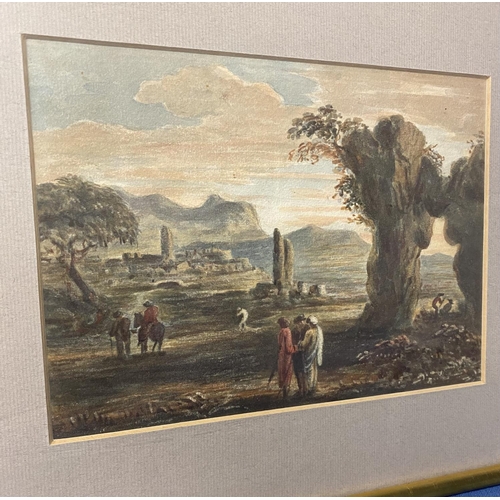 425 - Three C19th century watercolours of figures in landscapes in gilt glazed frames, largest 17cm x 24 c... 