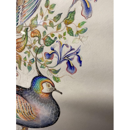 428 - M CLUTTERBUCK (British xx) a pair of watercolour pencil on paper of peacocks and exotic birds in gil... 