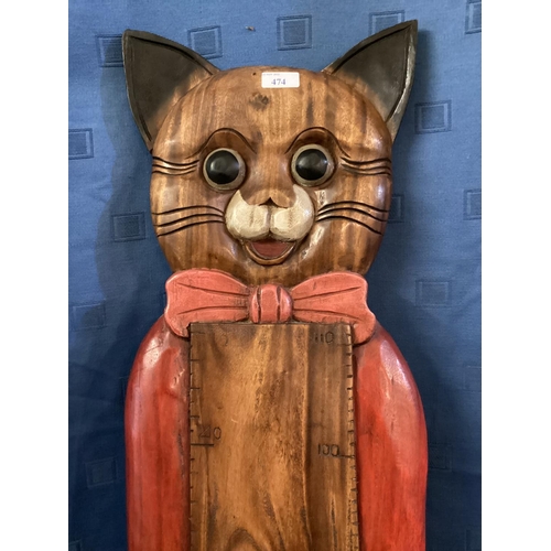 474 - Painted wooden measuring post in the form of a cat