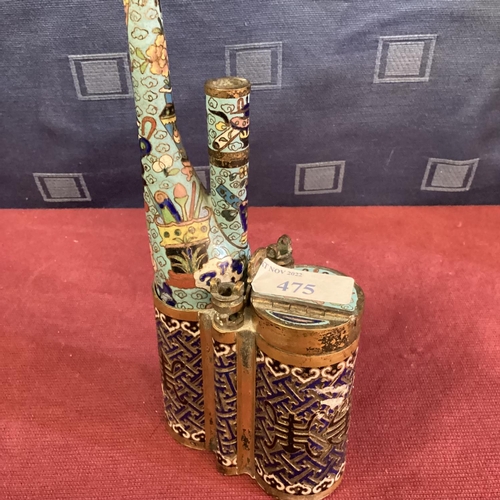 475 - Oriental cloisonne tobacco or opium pipe, some losses to top