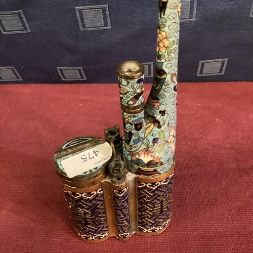 475 - Oriental cloisonne tobacco or opium pipe, some losses to top