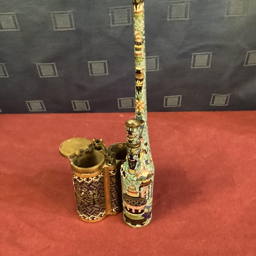 475 - Oriental cloisonne tobacco or opium pipe, some losses to top