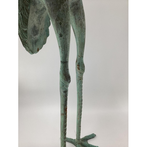 482 - A pair of decorative Verdigris metal cranes, tallest 108cmH