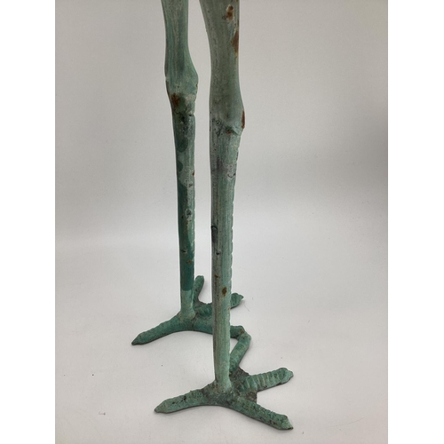 482 - A pair of decorative Verdigris metal cranes, tallest 108cmH