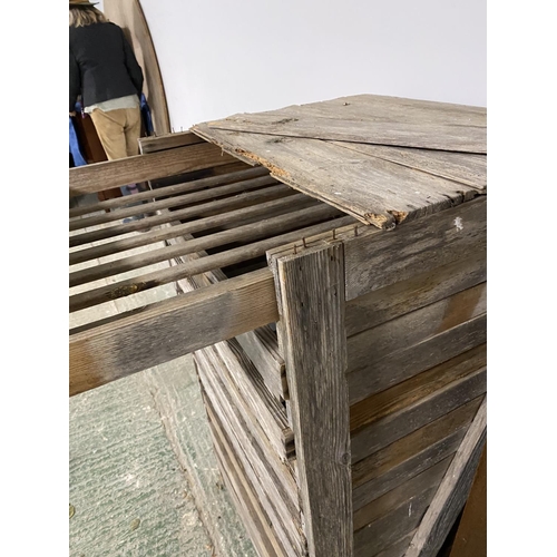 492 - Old vintage wooden apple rack, as found. Dimensions: 68 cm wide x 62 cm depth x 118 cm height