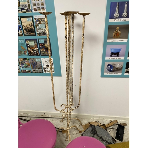 496 - Tall metal candlesticks, as found