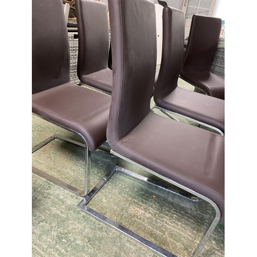 521 - Set of 4 modern leather and chrome style chairs, as found, and with wear etc