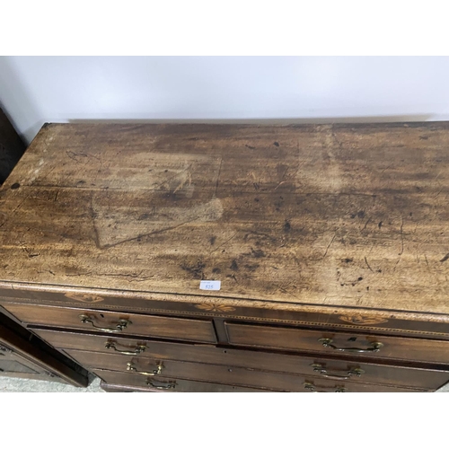 525 - Victorian mahogany chest of 2 short over 3 long drawers, raised on bracket feet, inlaid to top panel... 