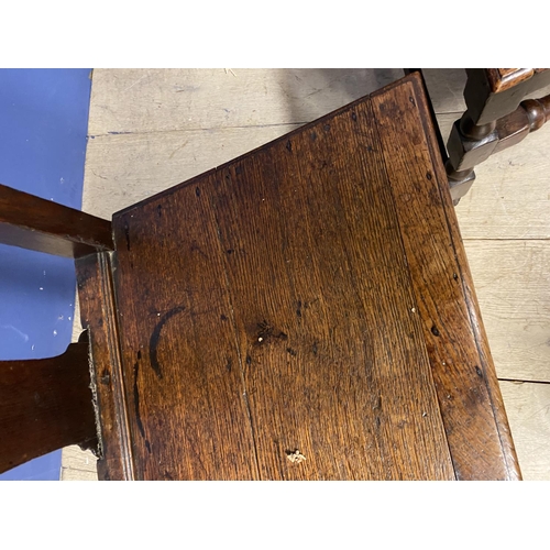 526 - Pair of  C18th oak hall chairs with solid seats,