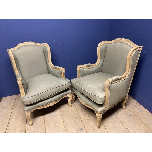 532 - Pair of Contemporary, French style, wooden framed arm chairs, upholstered in a grey fabric