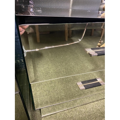 547 - Four pieces of mirrored furniture: pair of 3 drawer mirrored bedside tables, a small narrow 4 drawer... 